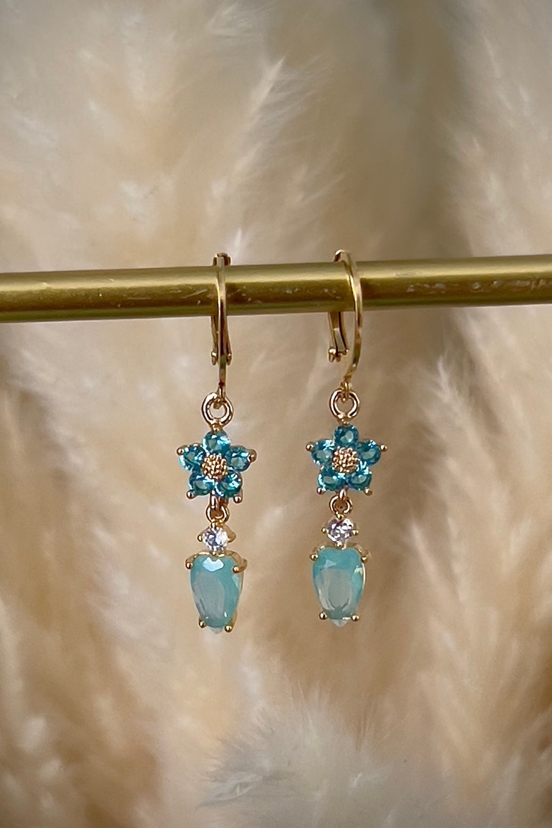Dainty blue flower hoop earrings