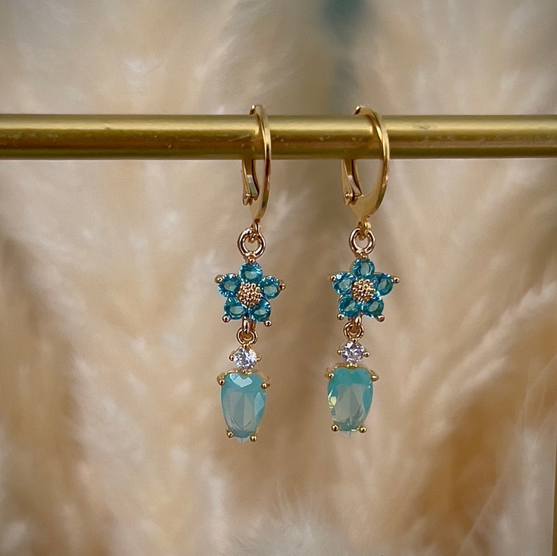 Dainty blue flower hoop earrings