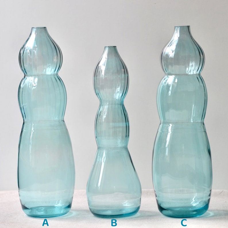 Recycled Glass Vase | Blue Hand Blown Glass | Tabletop Vase -A