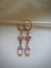 Light pink diamond angelic gold fairycore hoop earring