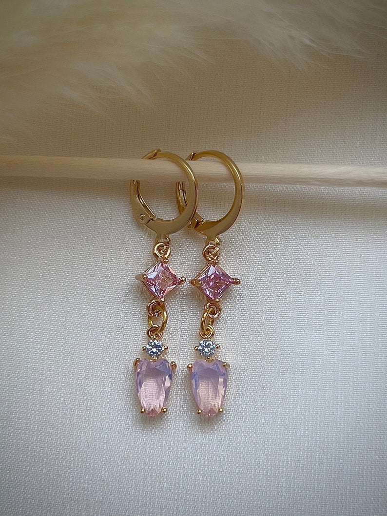 Light pink diamond angelic gold fairycore hoop earring