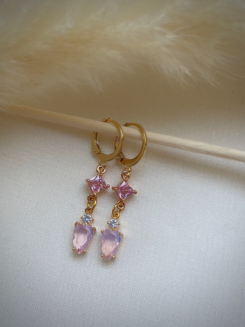Light pink diamond angelic gold fairycore hoop earring