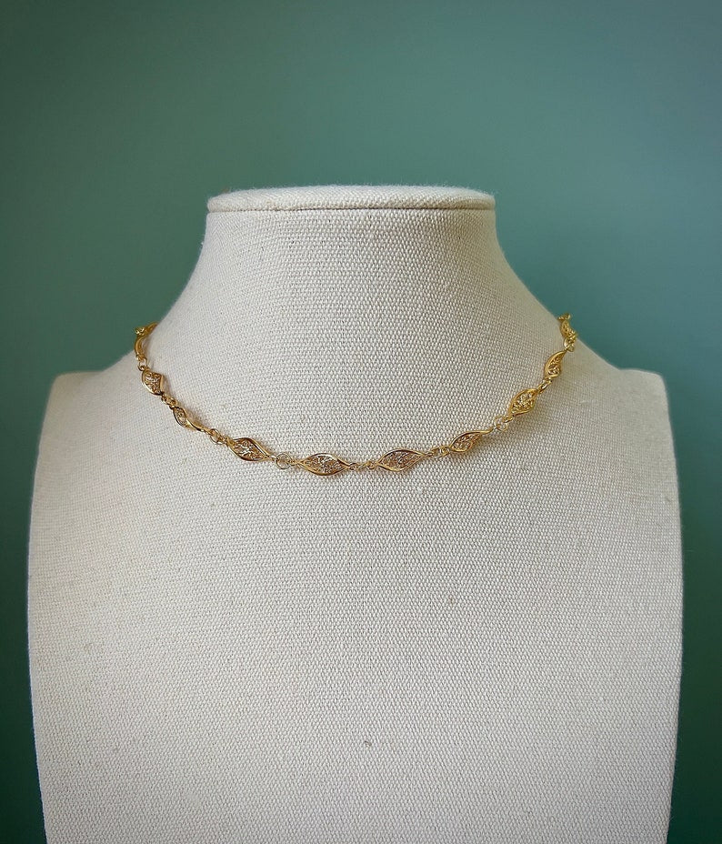 Twisted gold DNA choker, layering necklace