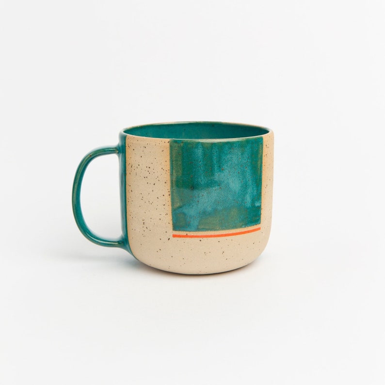 Large Wheel Thrown Green Stoneware Mug