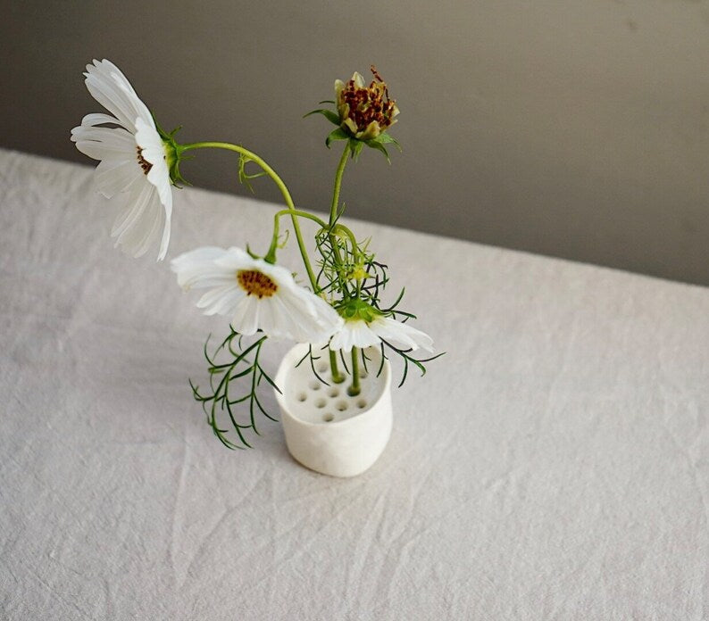 Small Porcelain Ikebana Stem Holder White