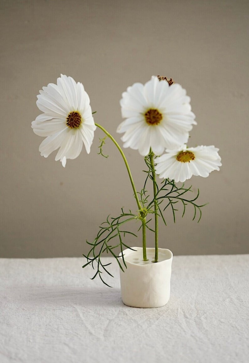 Small Porcelain Ikebana Stem Holder White