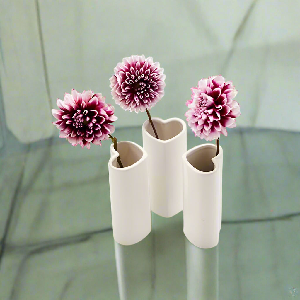 Set Of 3 Heart Vases | Cute White Heart Vases
