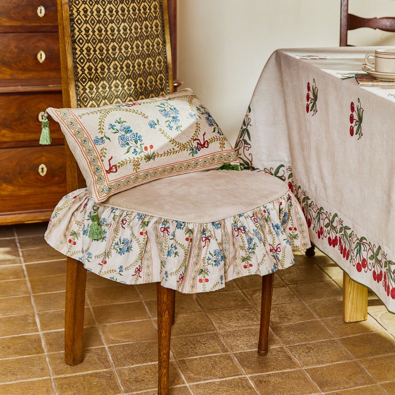 Cherry Pattern Chair Cover, Non-Slip Chair Pads With Rope