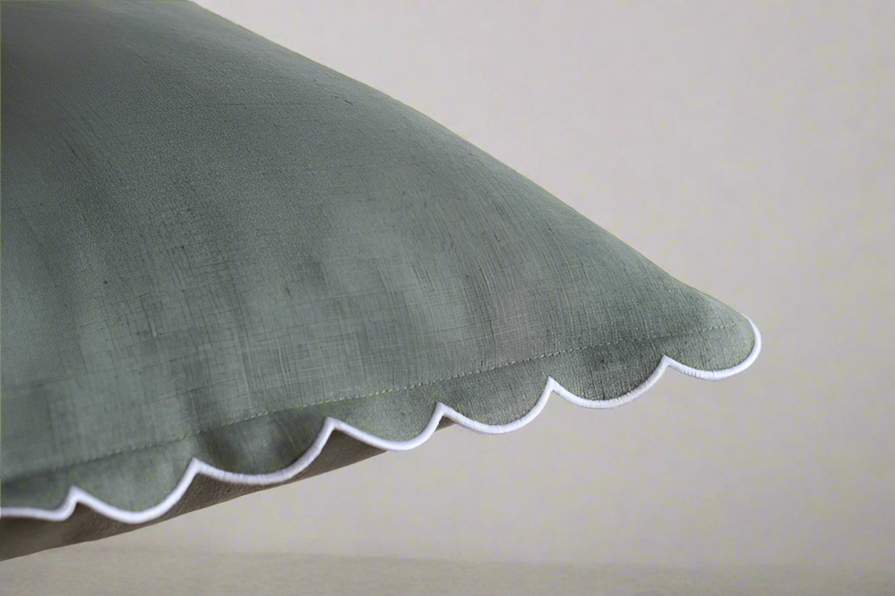 Seafoam Green Linen Pillow Cover - Scalloped Edge Design