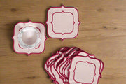 Blush Pink Linen Coasters, Double Dark Pink Trim - Set of 6- 10.5x10.5cm