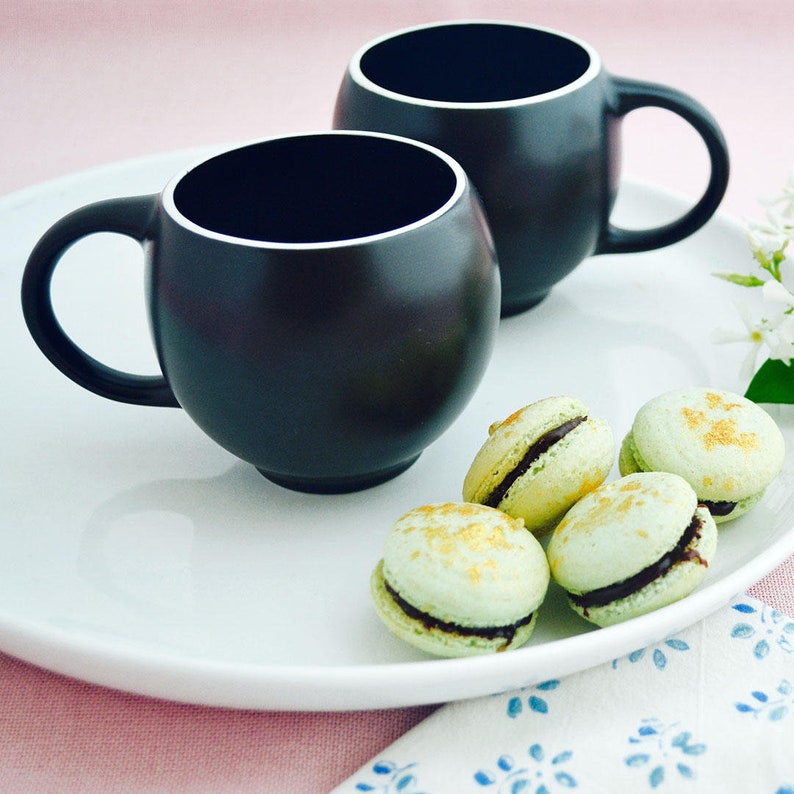 Black And White Stoneware Mugs - Set Of 2 Tea Cups