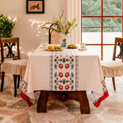 Farmhouse Style Linen Tablecloth Retro Floral Elegance