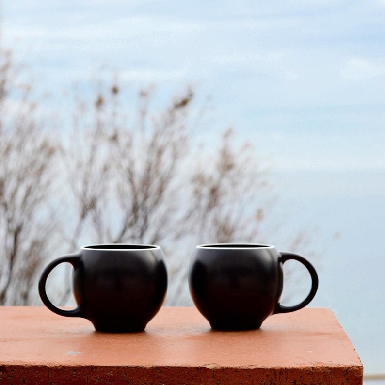 Black And White Stoneware Mugs - Set Of 2 Tea Cups
