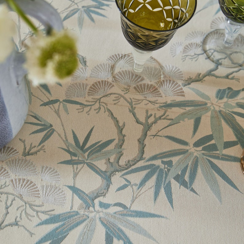 Exquisite Chinoiserie Snow Cedar and Jade Bamboo Tablecloth