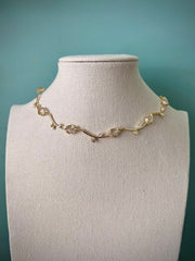 Delicate white leafy vine rose choker necklace