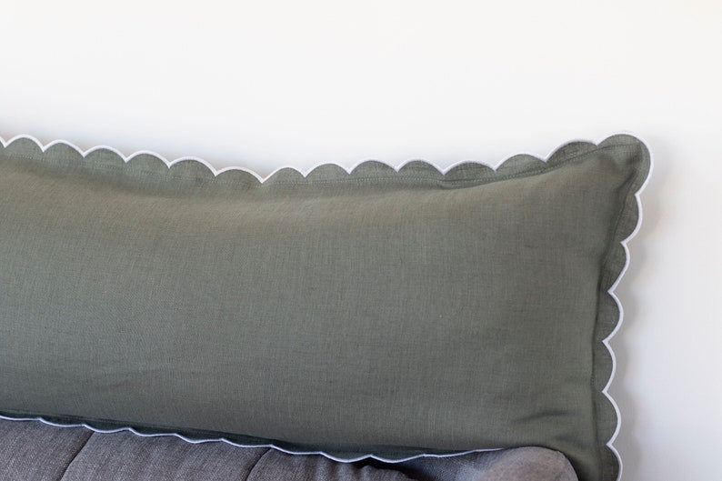 Seafoam Green Linen Pillow Cover - Scalloped Edge Design