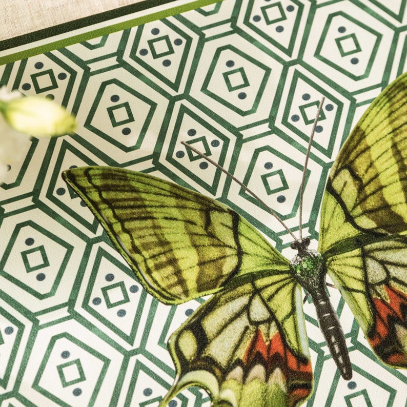 SET OF FOUR Green Butterfly Placemats, Lightly Waterproof