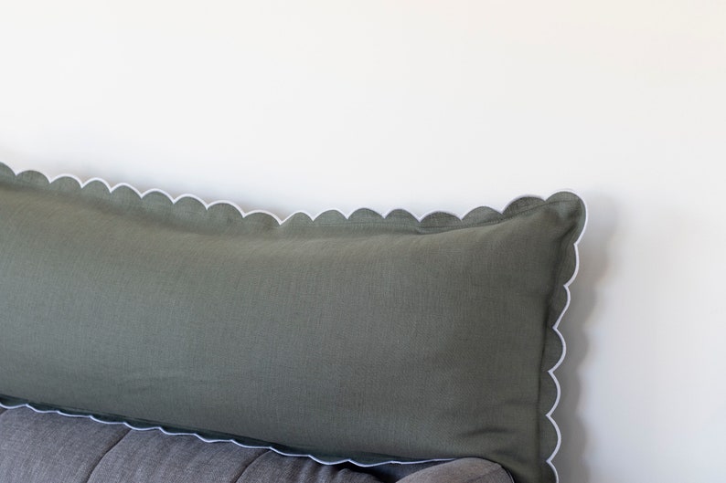 Seafoam Green Linen Pillow Cover - Scalloped Edge Design