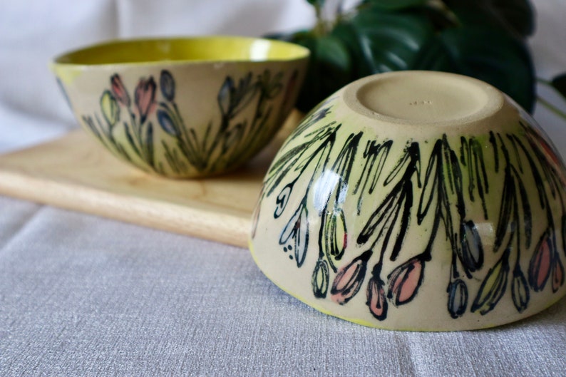Small Wonky Yellow Tulip Floral Ceramic Bowl