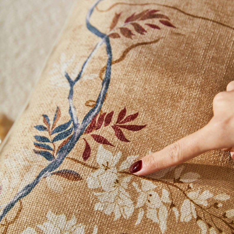 Retro Floral & Bird Throw Pillow Cover with Graceful Tassels