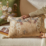 Retro Floral & Bird Throw Pillow Cover with Graceful Tassels