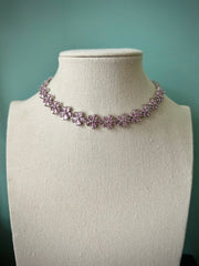 Delicate purple flower silver choker necklace