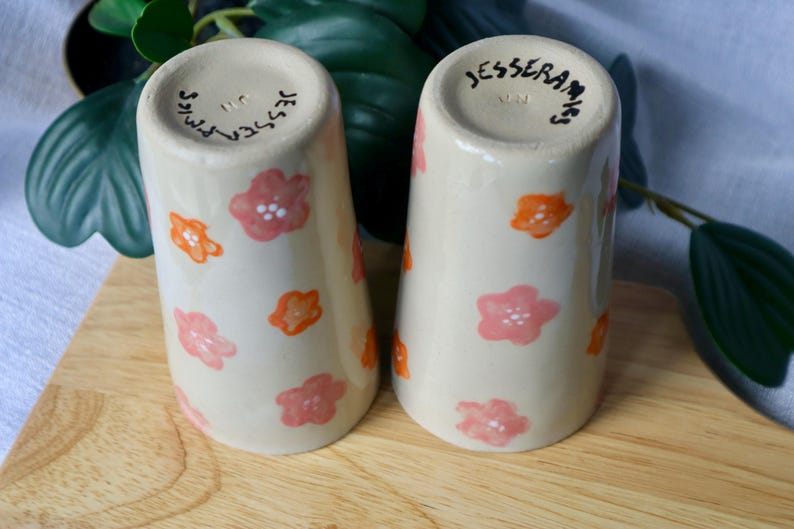 Floral Ceramic Cups Orange and Pink
