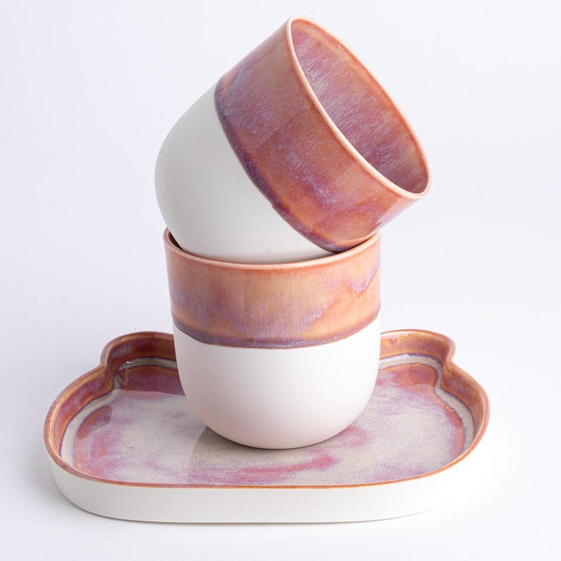 Handmade Porcelain Set Cup and Cat Design Plate Set