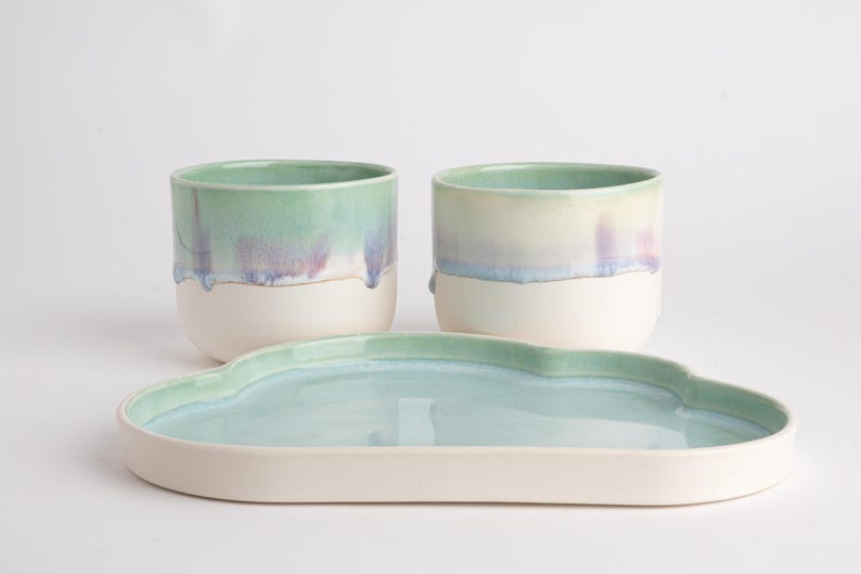 Handmade Ceramic Breakfast Set Cute Cloud Plate and Cup