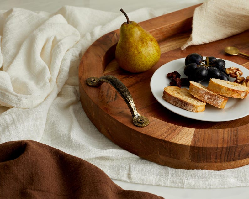 Lyon Wood Oval Serving Tray With Handles