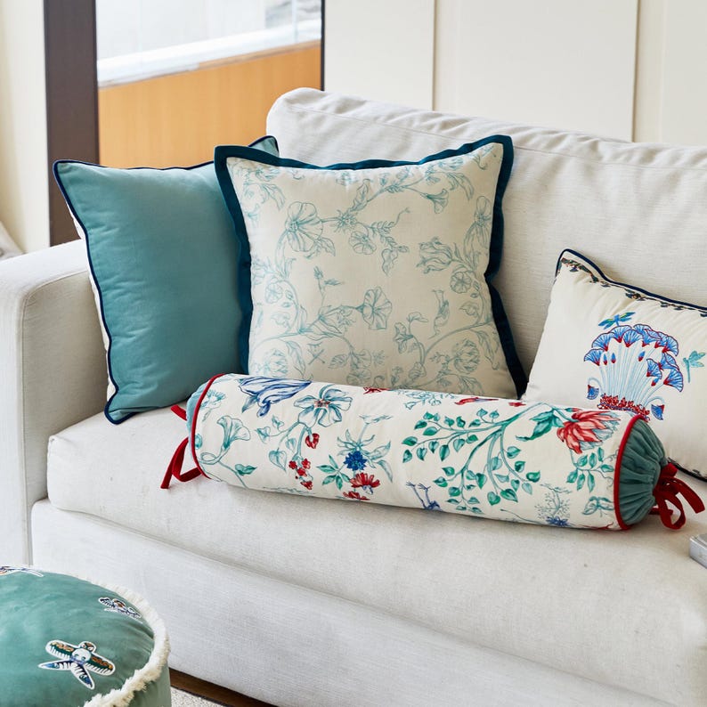 French Elegance Armrest Bolster Pillow Cover with Floral Patterns