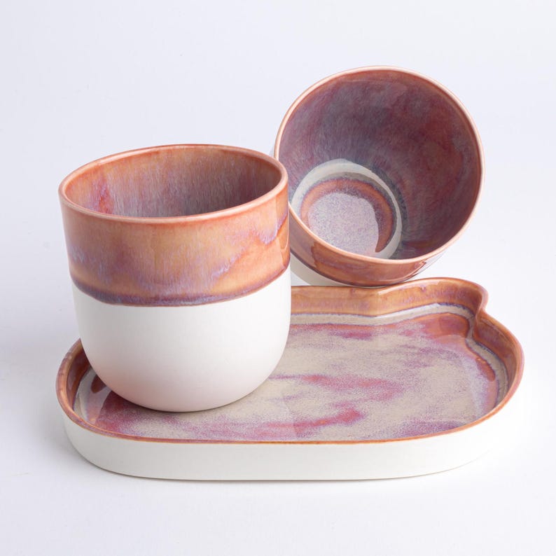 Handmade Porcelain Set Cup and Cat Design Plate Set