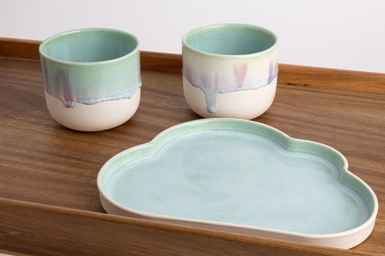 Handmade Ceramic Breakfast Set Cute Cloud Plate and Cup