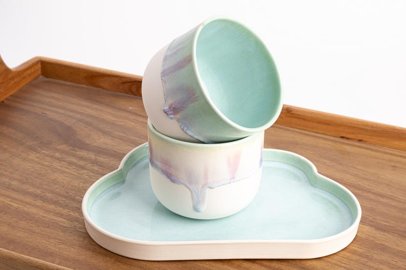 Handmade Ceramic Breakfast Set Cute Cloud Plate and Cup