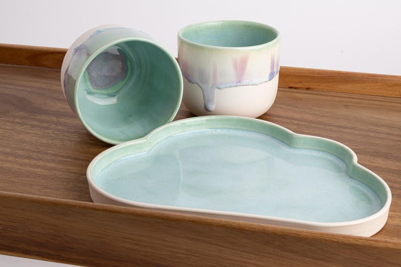 Handmade Ceramic Breakfast Set Cute Cloud Plate and Cup