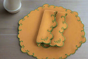 Embroidered Linen Napkins 16x16'' | Set of 6 Scalloped Edge Linen Napkins