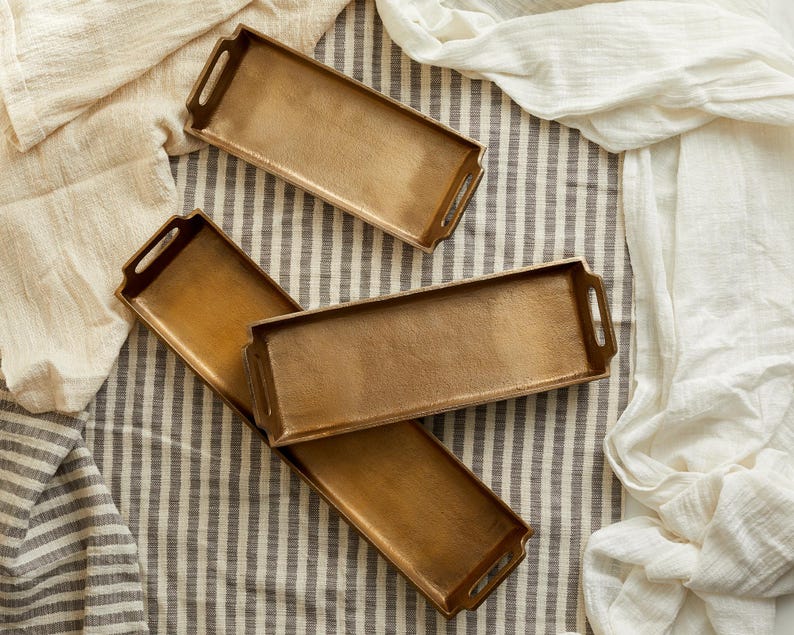 May Stylish Gold Serving Trays with Handles-Large