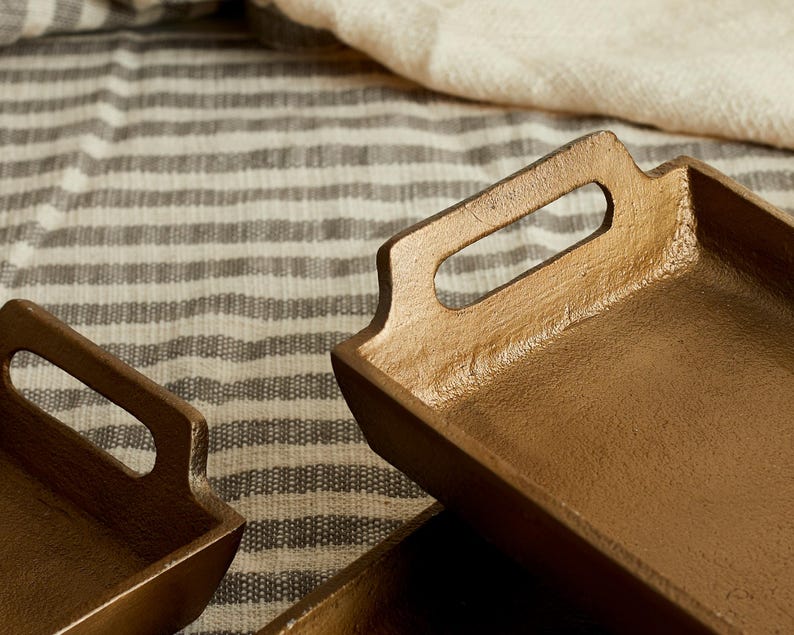 May Stylish Gold Serving Trays with Handles-Large