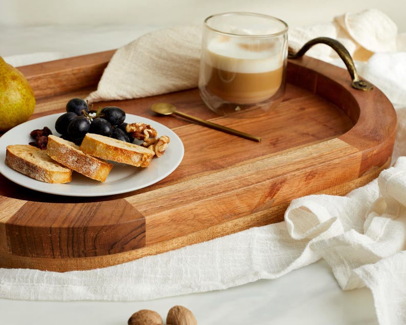Lyon Wood Oval Serving Tray With Handles