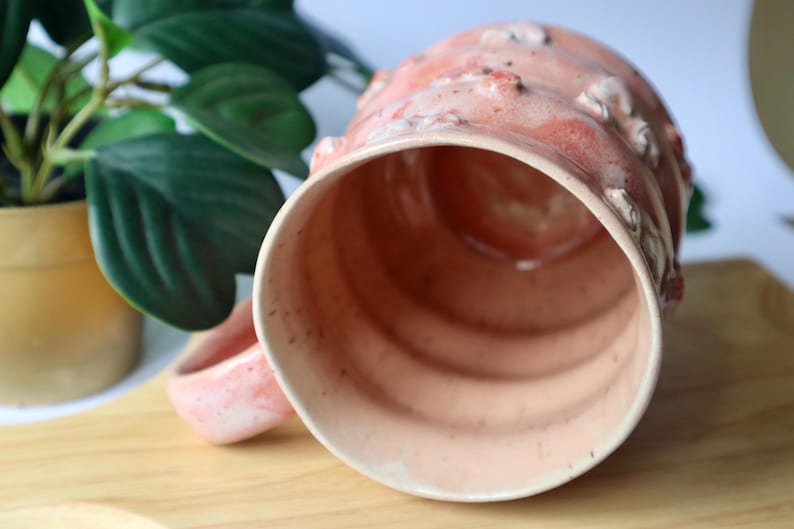 Large Handmade Pink Hearts & Flowers Ceramic Mug