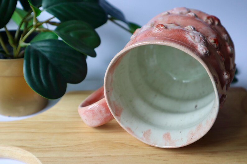 Large Handmade Pink Hearts & Flowers Ceramic Mug