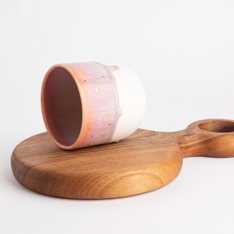 Handmade Porcelain Mug Unique Coffee Mug Pink White Gold Accent