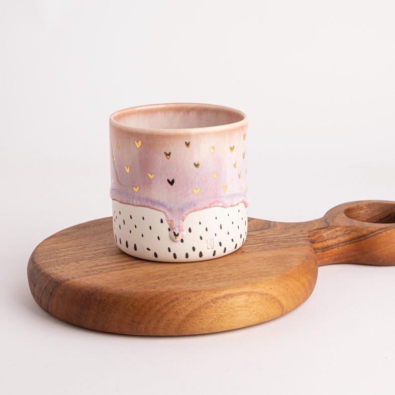 Unique Coffee Mug Pink White Gold Accent | One of Kind