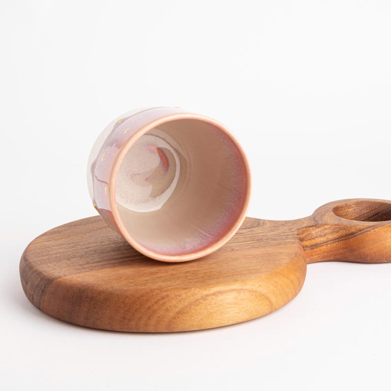 Handmade Porcelain Mug Unique Coffee Mug Pink White Gold Accent