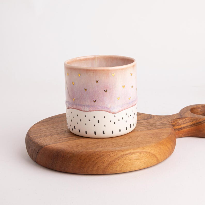 Unique Coffee Mug Pink White Gold Accent | One of Kind