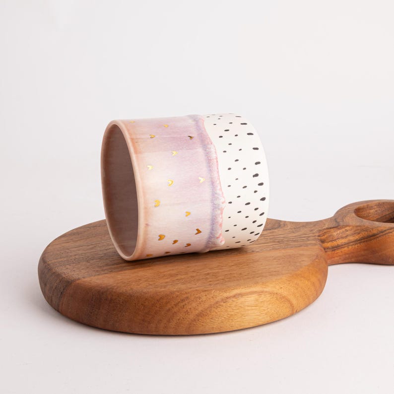Unique Coffee Mug Pink White Gold Accent | One of Kind