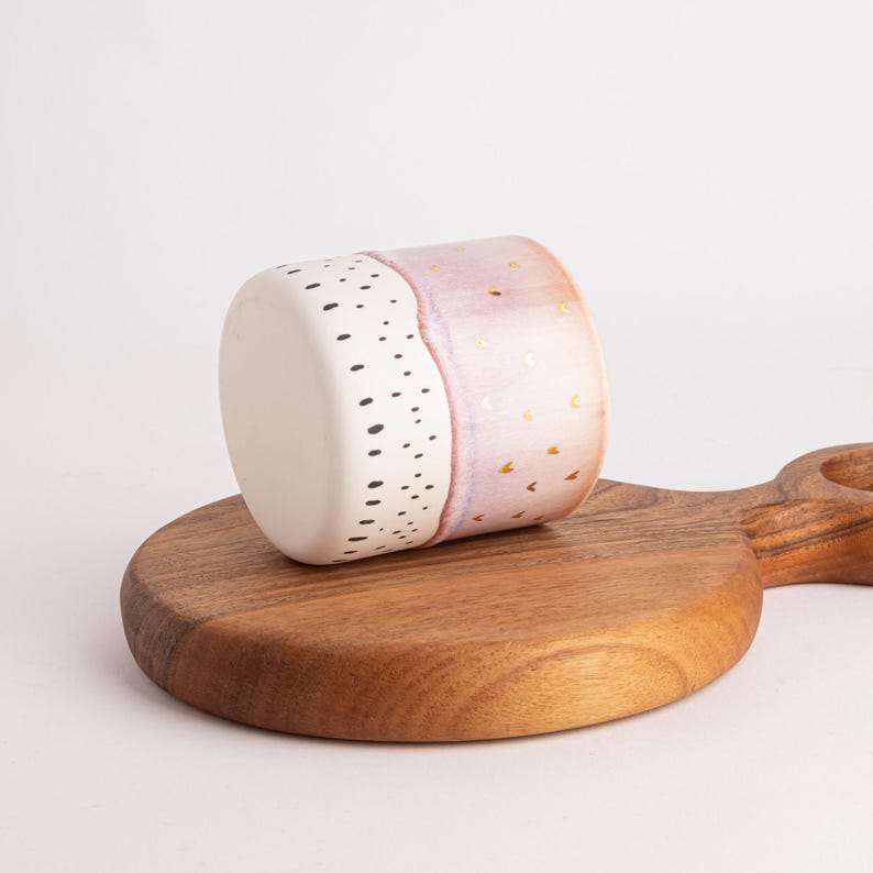 Unique Coffee Mug Pink White Gold Accent | One of Kind