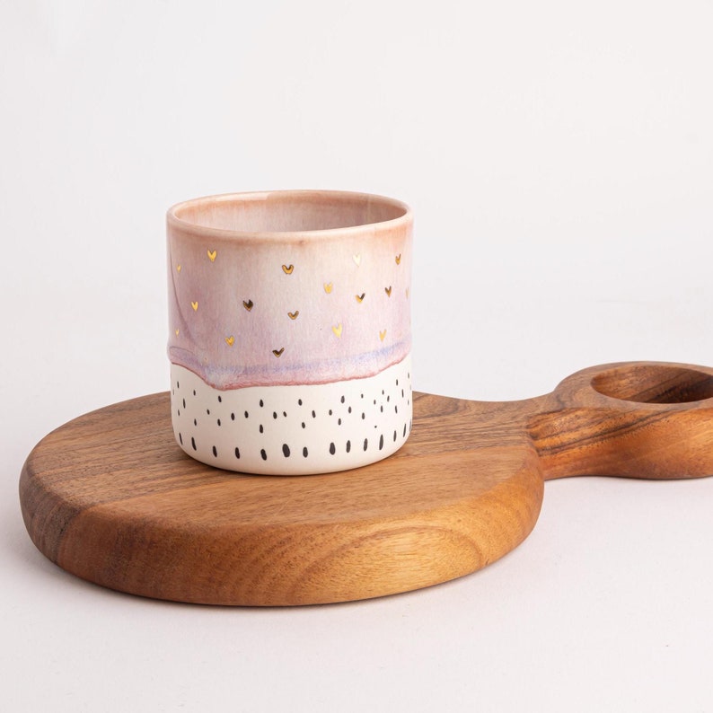 Unique Coffee Mug Pink White Gold Accent | One of Kind