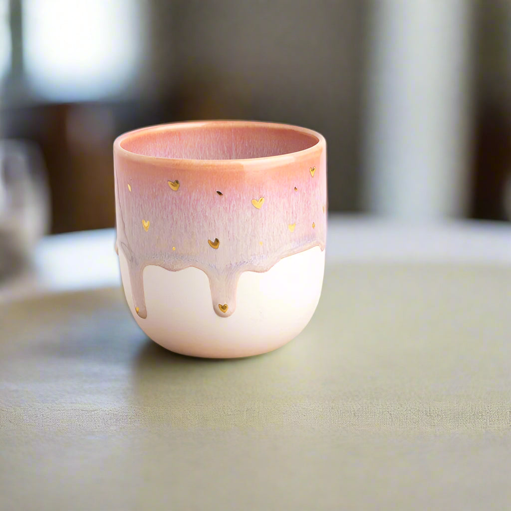 Handmade Porcelain Mug Unique Coffee Mug Pink White Gold Accent