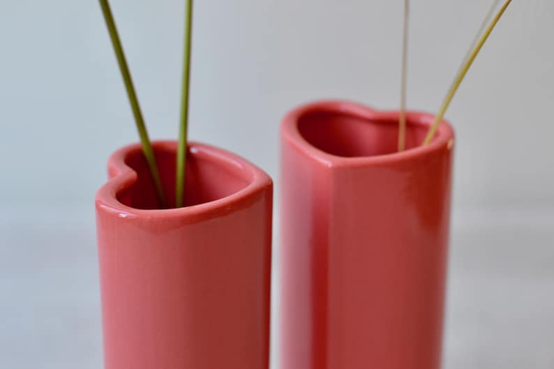 Set Of 2 Pink Heart Vases | Ikebana Vases